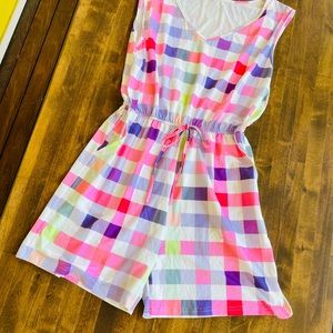 Romper-Multi-Check, Colorful; Pinks, Purples, Lime, Sz L, Super Soft NEVER worn!
